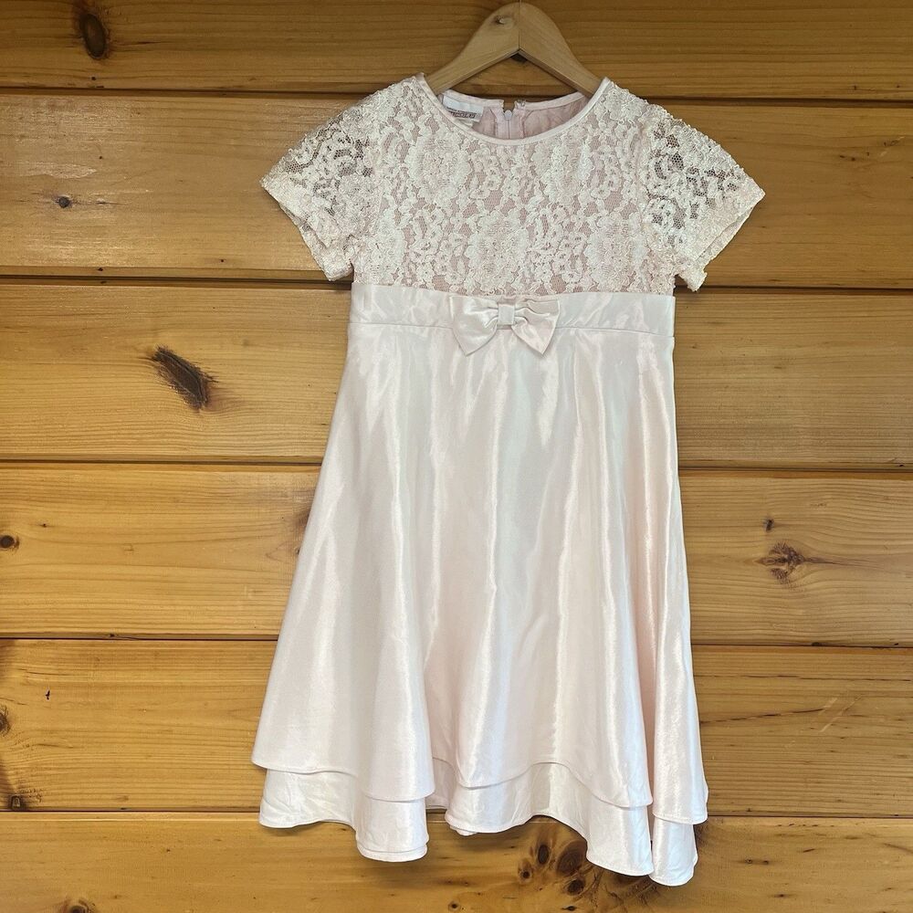 VTG Dorissa International Nicole Girls Wedding Party Pink Lace Lined Dress Sz 10